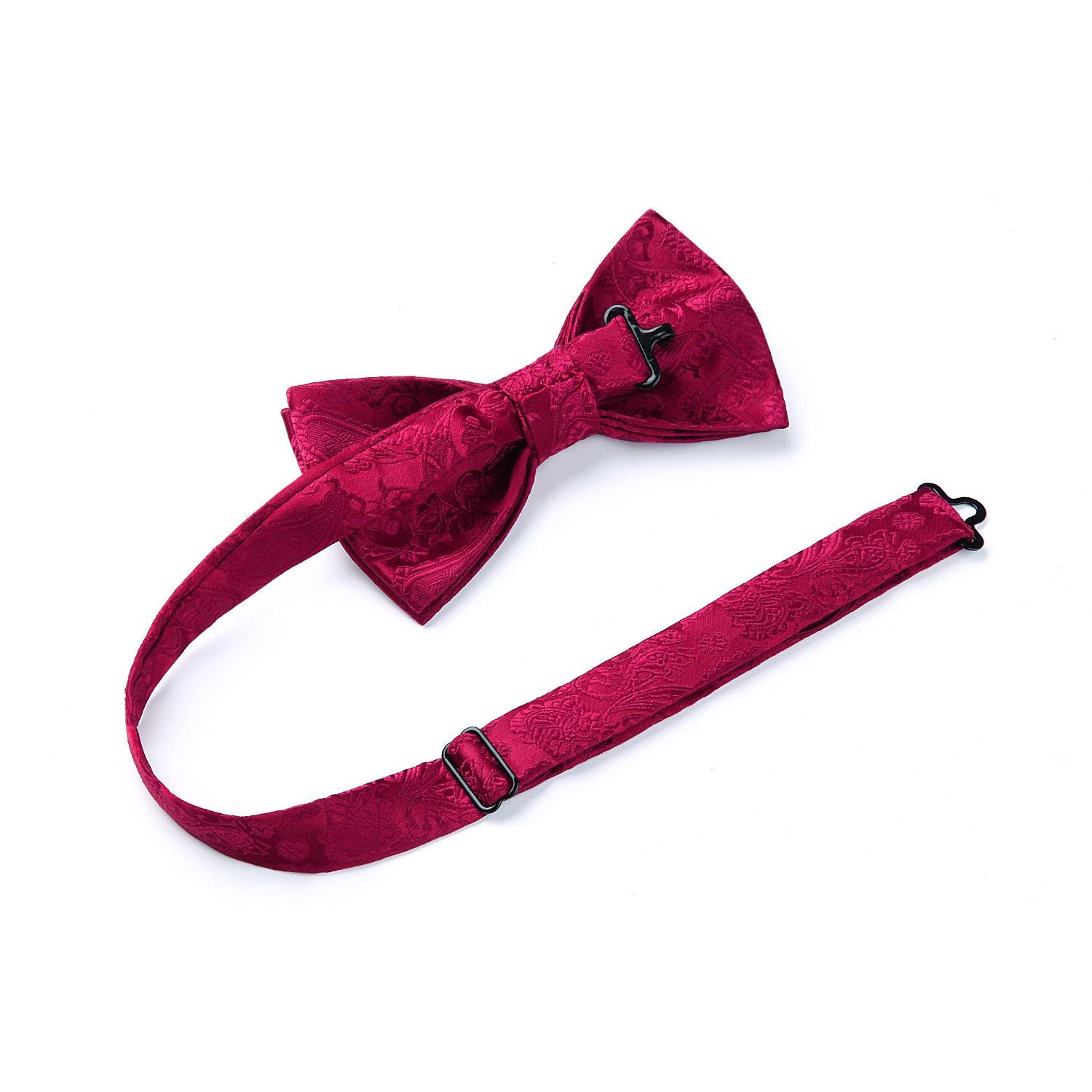 Paisley Floral Suspender Pre-Tied Bow Tie Handkerchief - A14 - RED