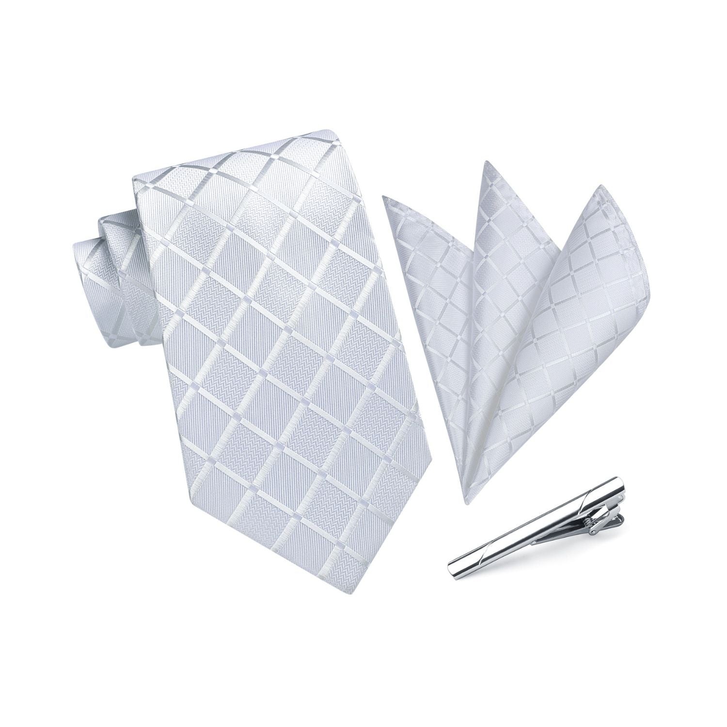 Plaid Tie Handkerchief Clip - 01 WHITE
