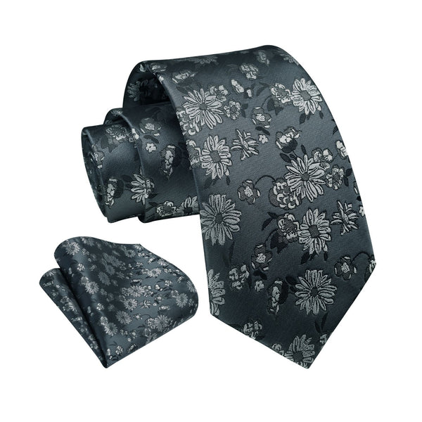 Floral Tie Handkerchief Set - 27 GREY 