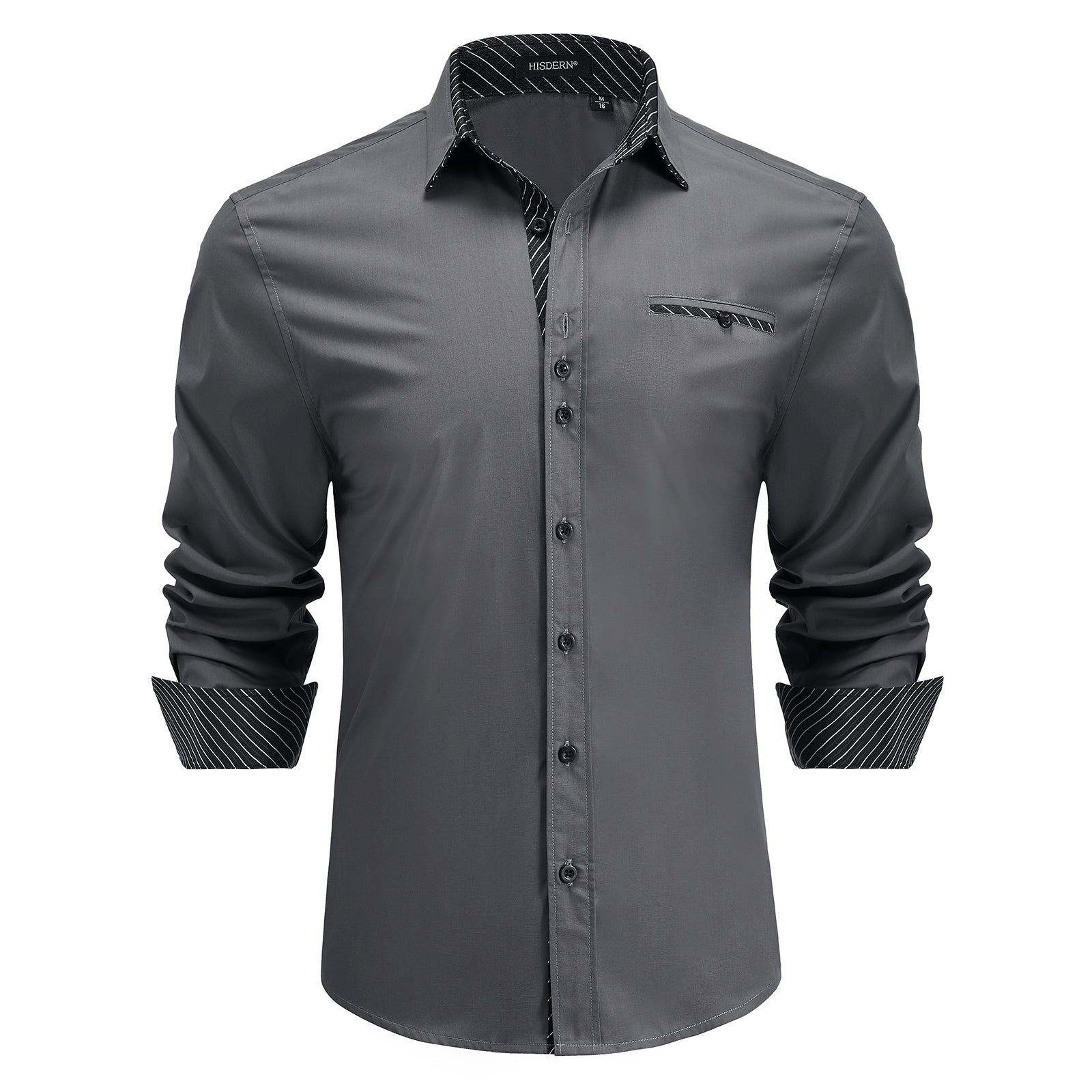 Hisdern Men's Grey Black Dress Shirt with Contrast Collar for Casual XL Hisdern Men's Grey Black Dress Shirt with Contrast Collar for Casual XL