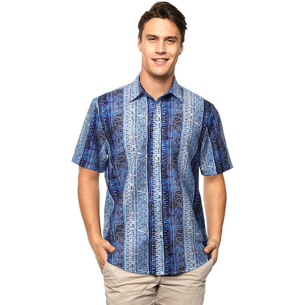 Hawaiian Tropical Shirts with Pocket - WHITE/BLUE 