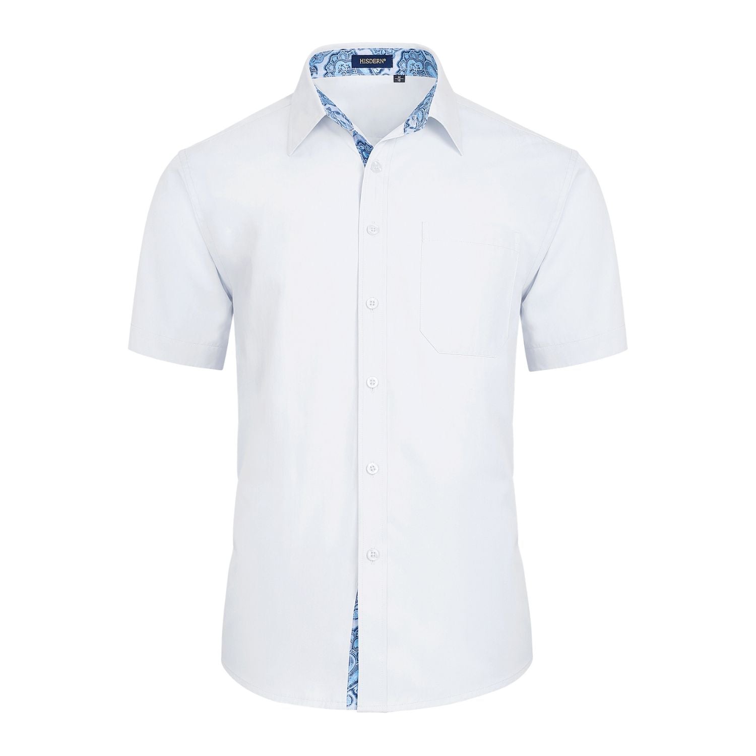 white dress shirt short sleeve Hisdern Men's White Short Sleeve Business Casual Shirt with Splicing L