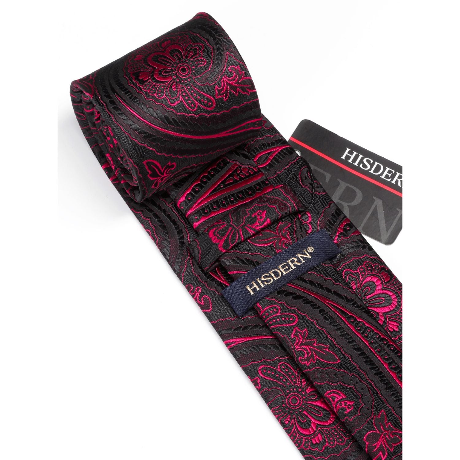 Paisley Tie Handkerchief Cufflinks -  BURGUNDY-2