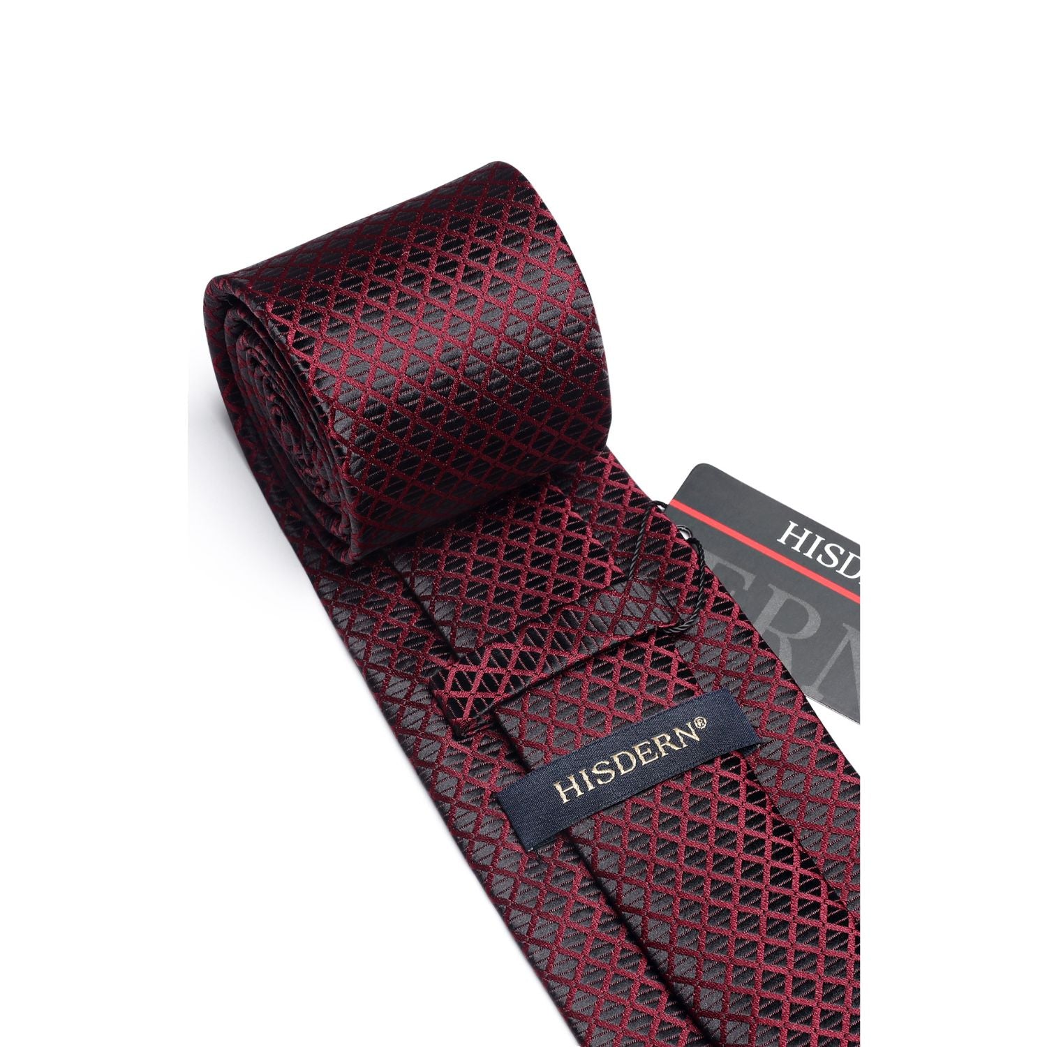 Plaid Tie Handkerchief Set - BURGUNDY-3