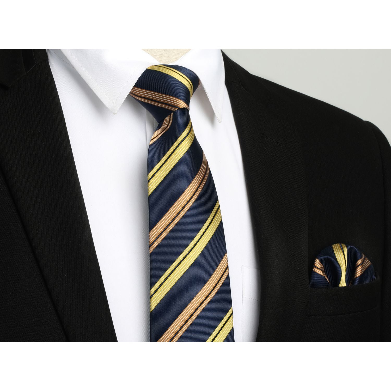 Stripe Tie Handkerchief Set - YELLOW