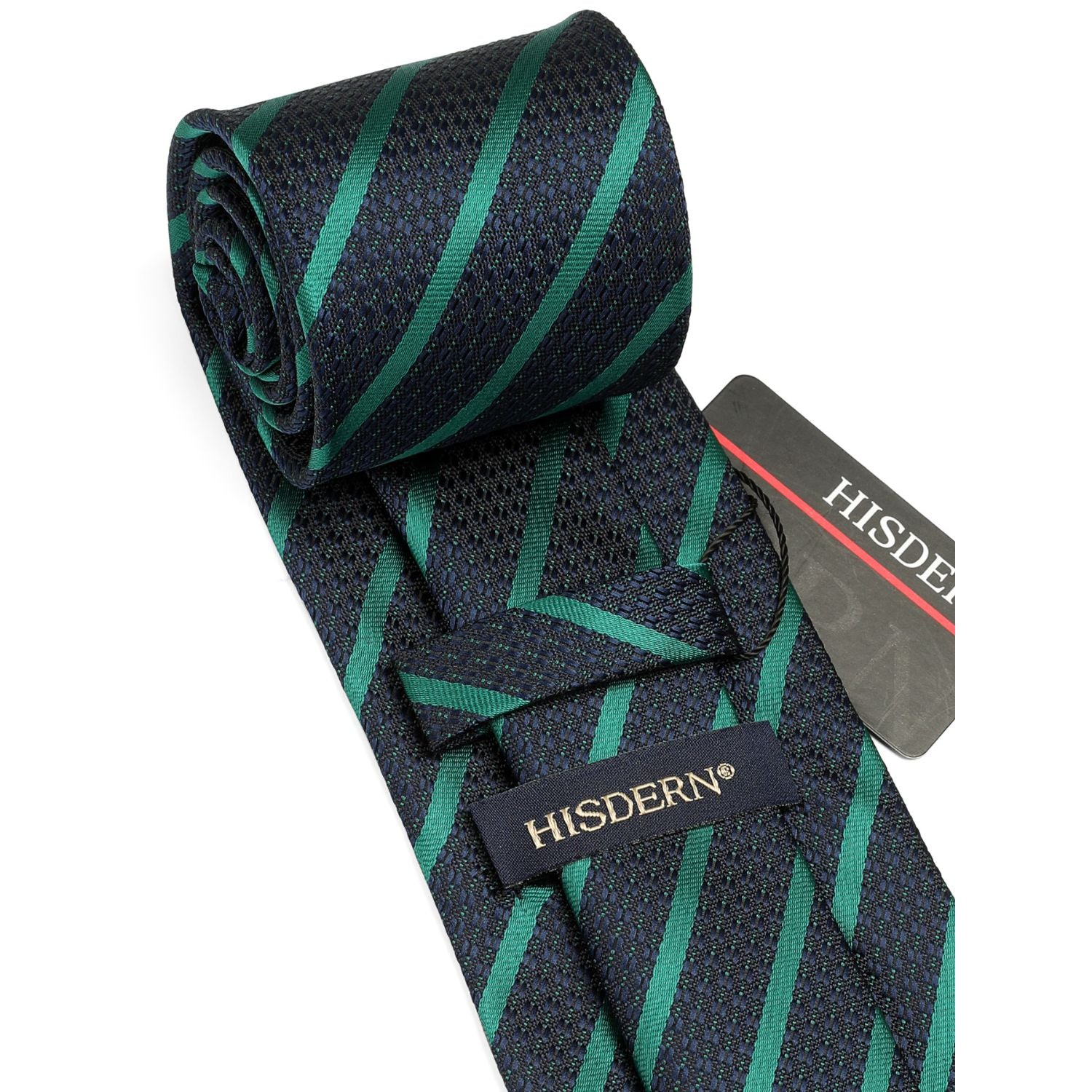 Stripe Tie Handkerchief Set - 13-NAVY BLUE/GREEN