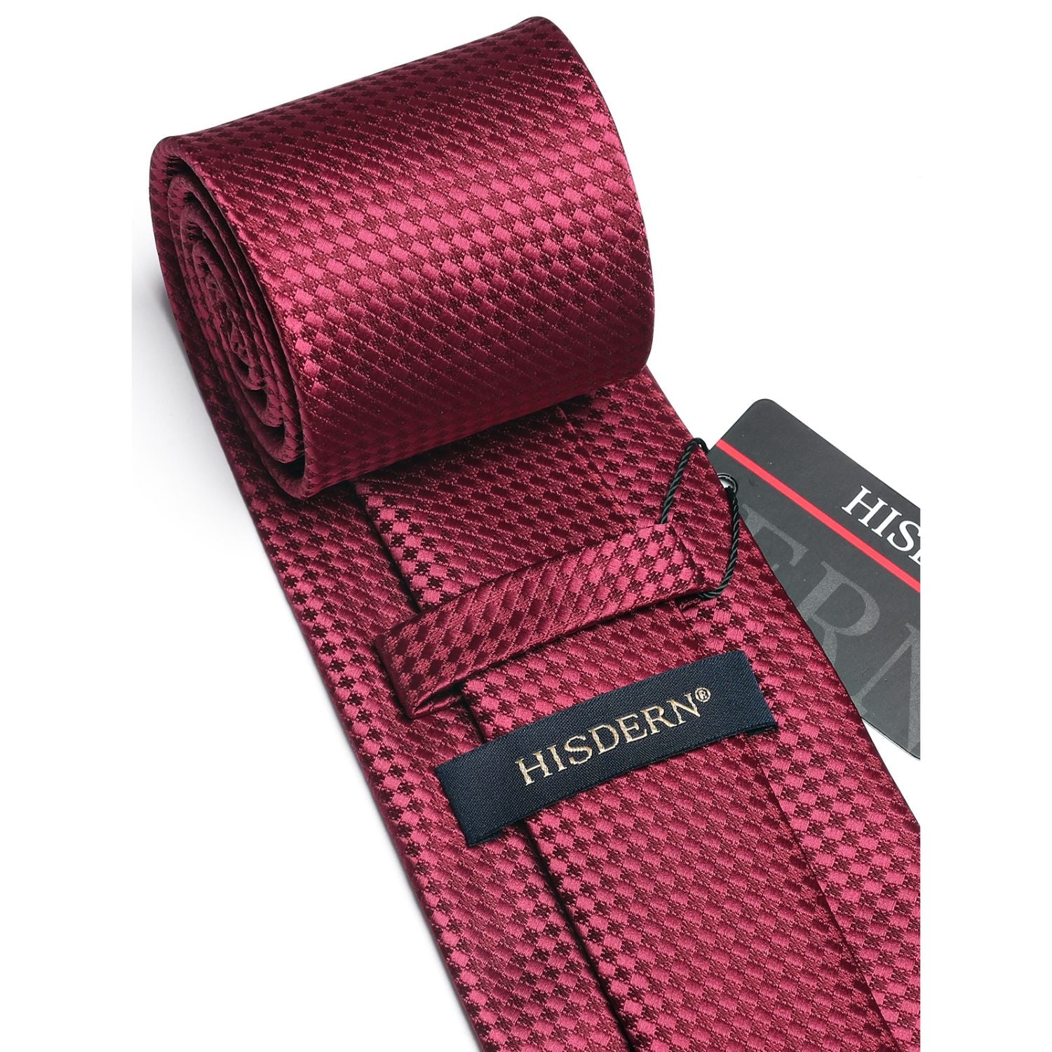 Houndstooth Tie Handkerchief Set - BURGUNDY-1
