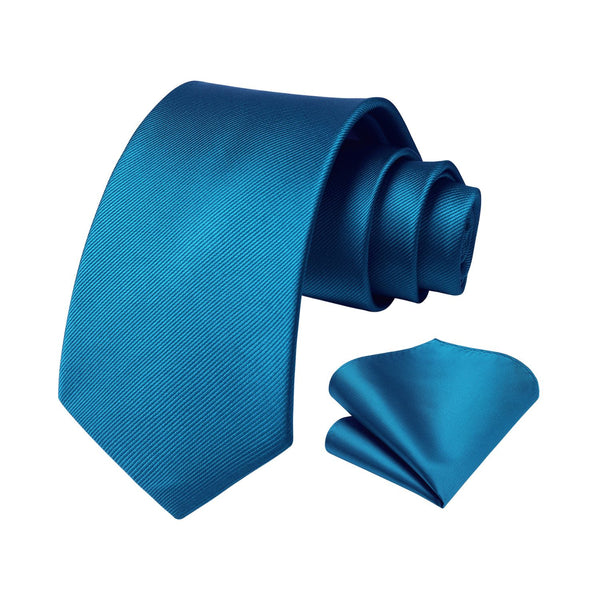 Solid Tie Handkerchief Set - C-BLUE ROYAL BRIGHT 