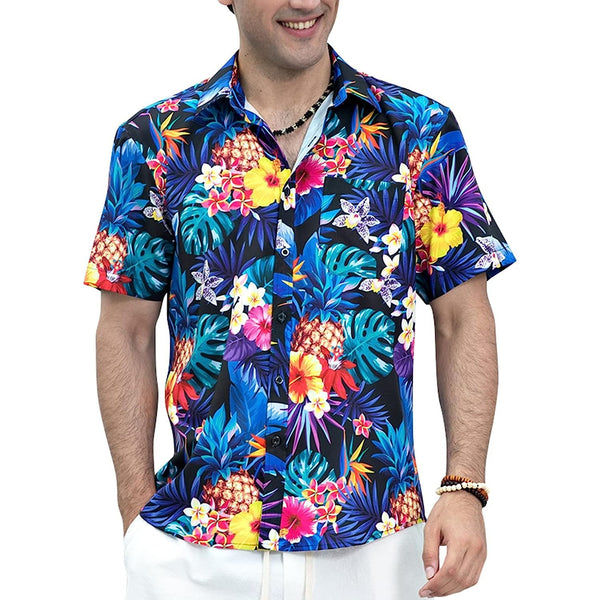 Hawaiian Tropical Shirts with Pocket - Z-BLUE SHIRTS-2