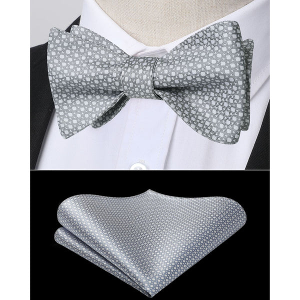 Houndstooth Bow Tie & Pocket Square - GREY 