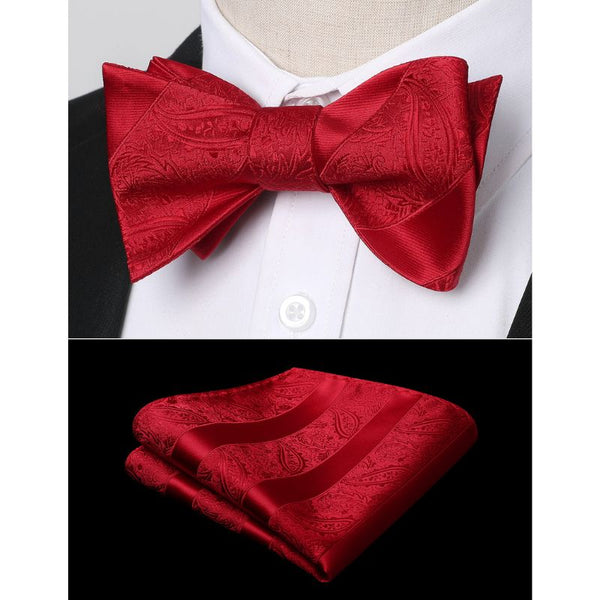 Stripe Bow Tie & Pocket Square - RED-4