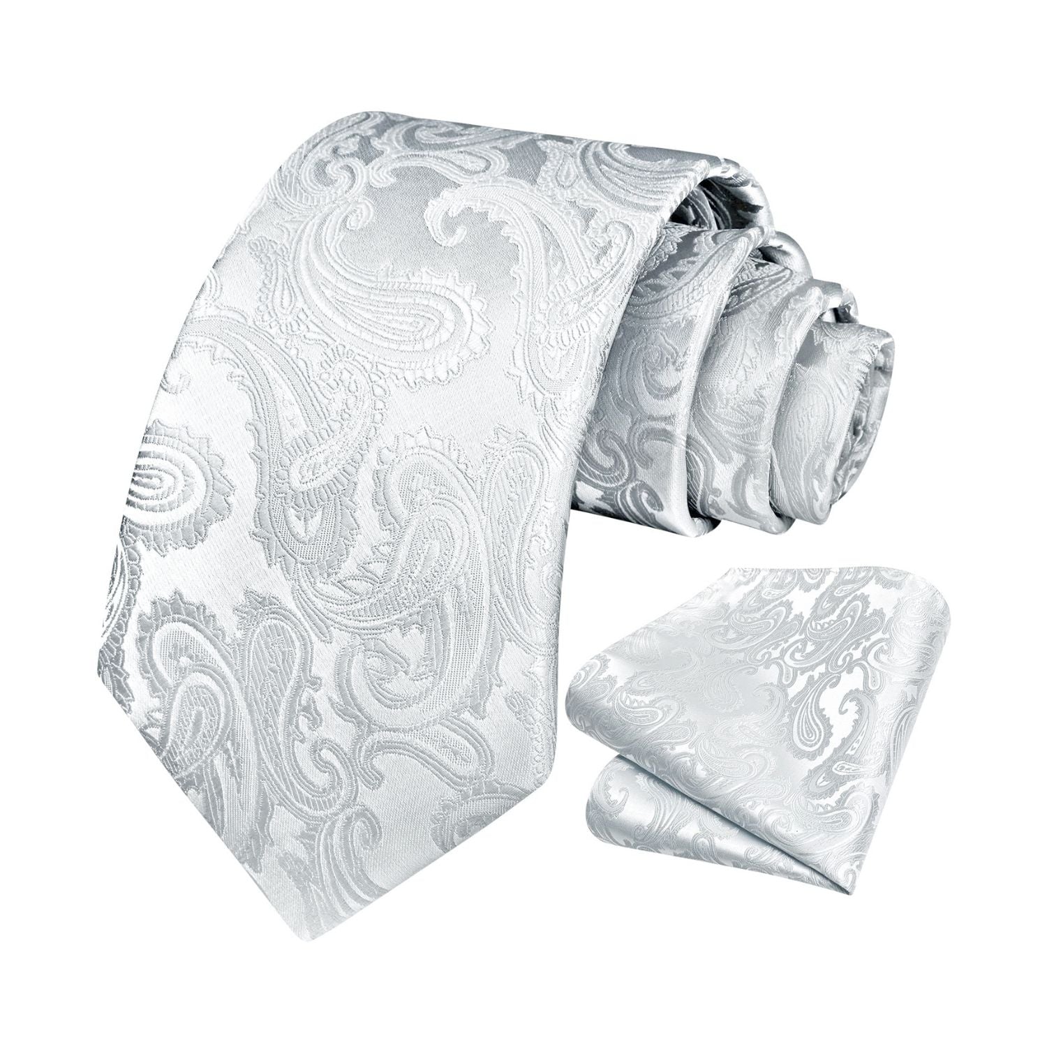 Paisley Tie Handkerchief Set - A2-SILVER WHITE