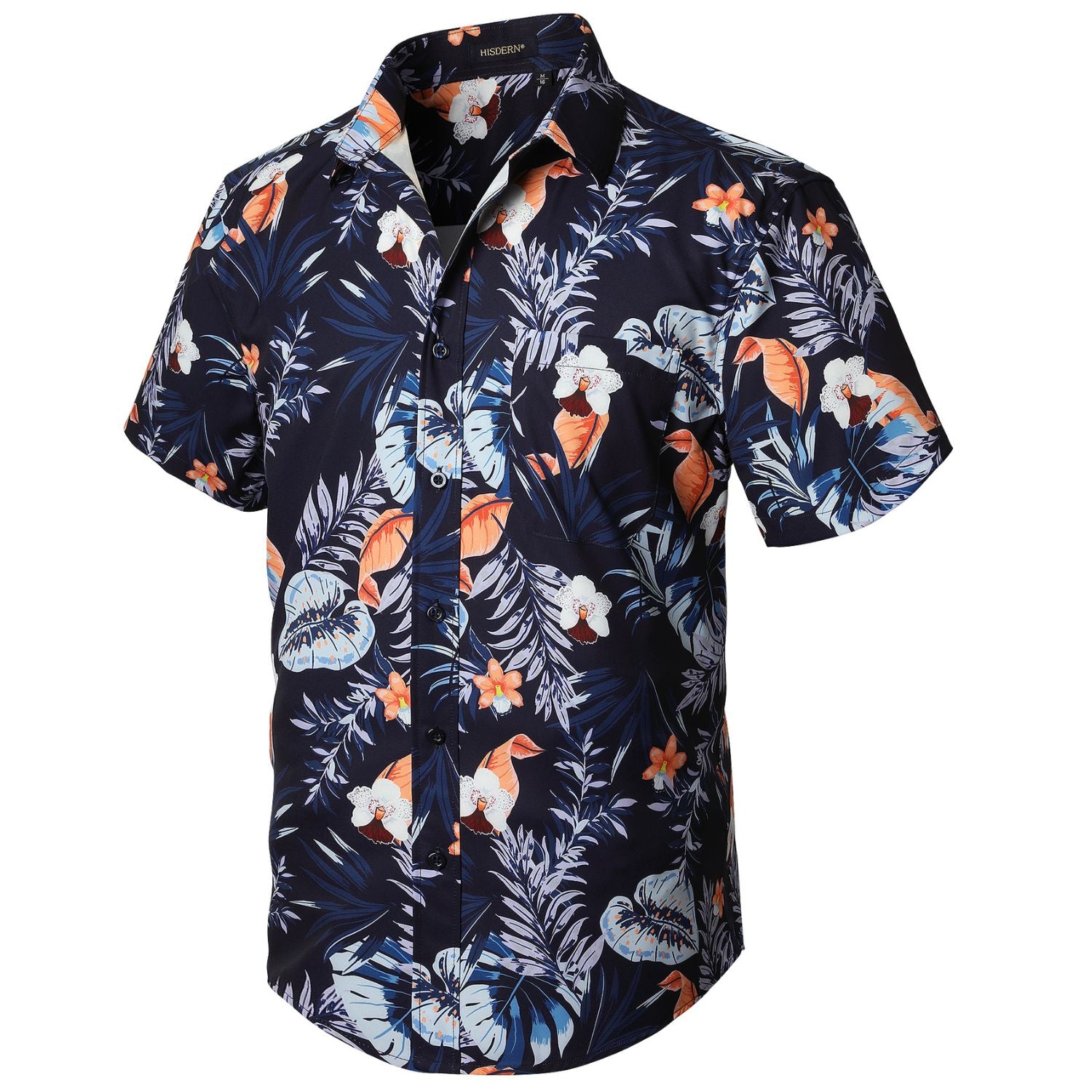 HISDERN Mannen Gekke Hawaïaanse shirts korte mouwen voorzak vakantie zomer Aloha gedrukt strand casual Hawaii shirt S-2XL, Zwart/Oranje, M HISDERN Mannen Gekke Hawaïaanse shirts korte mouwen voorzak vakantie zomer Aloha gedrukt strand casual Hawaii shirt S-2XL, Zwart/Oranje, M