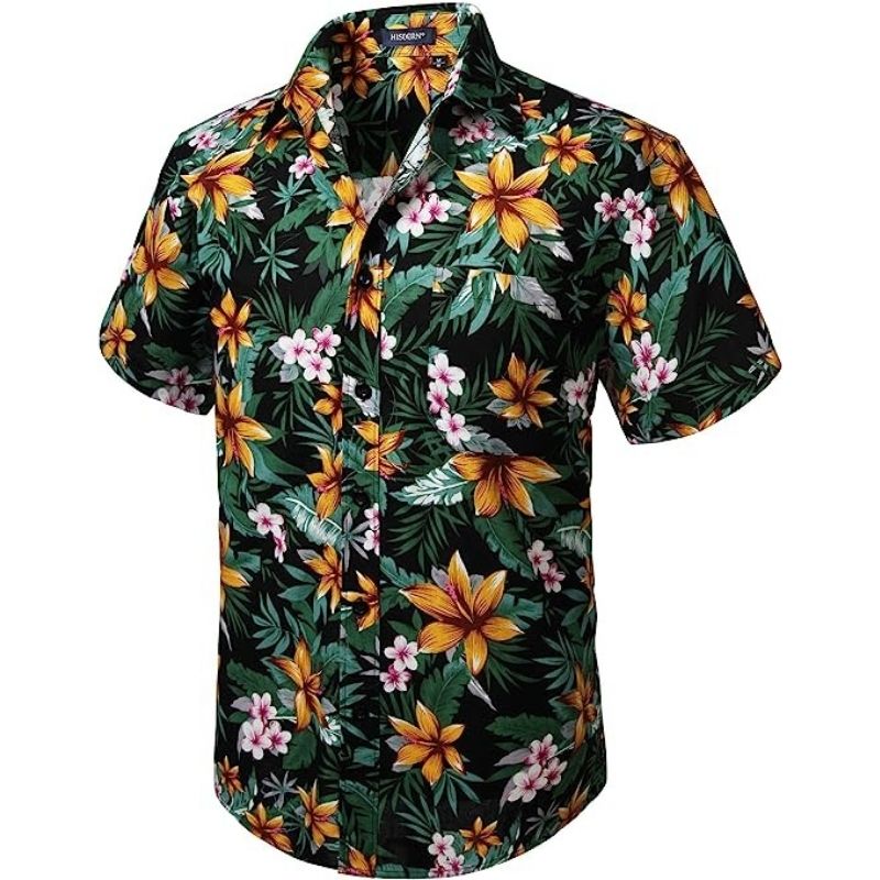 Hisdern Blue Vintage Palm Tree Hawaiian Wedding Shirt