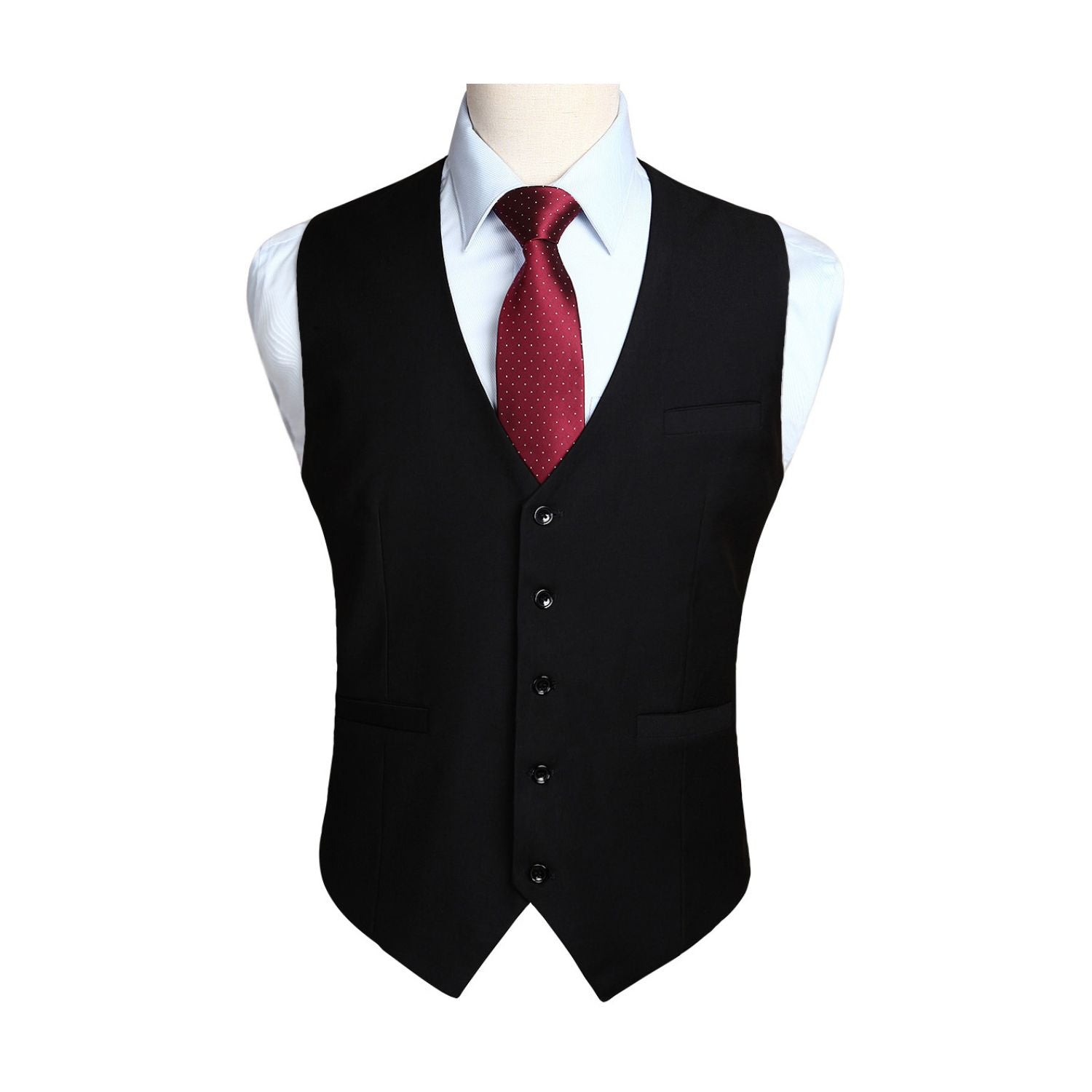 Mens Red Long Sleeves Shirt With Black Vest For Wedding Hisdern