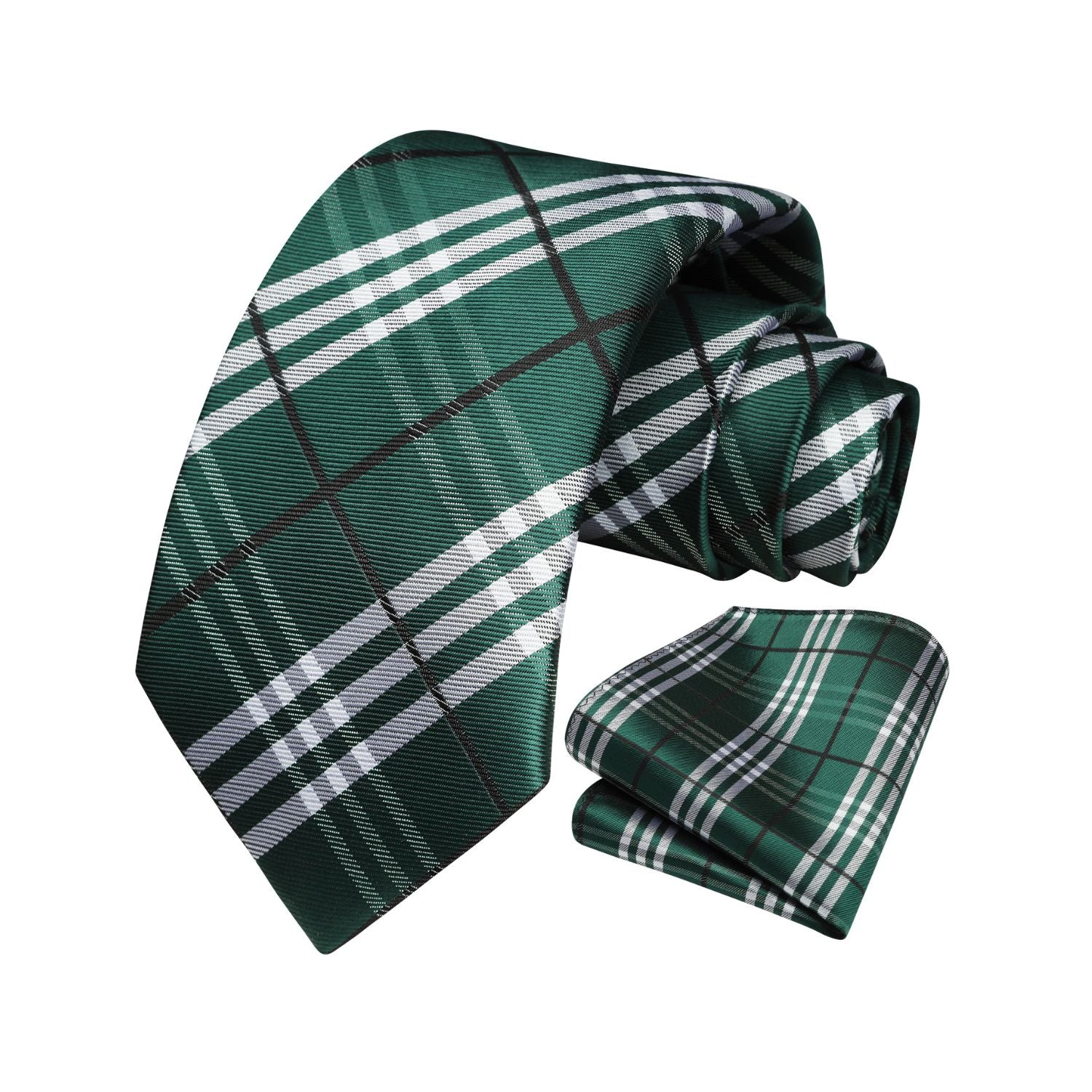 Plaid Tie Handkerchief Set - GREEN