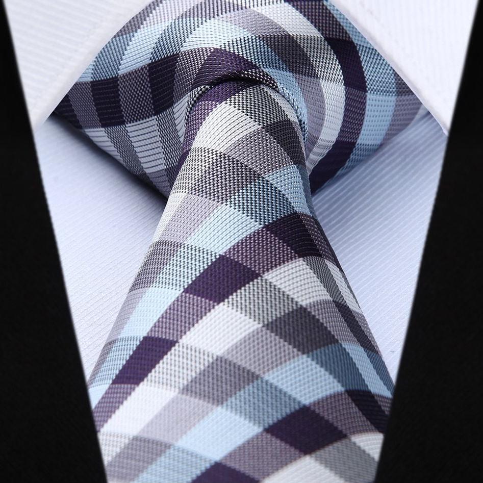 Plaid Tie Handkerchief Set - B-BLUE & GRAY/WHITE CHECK