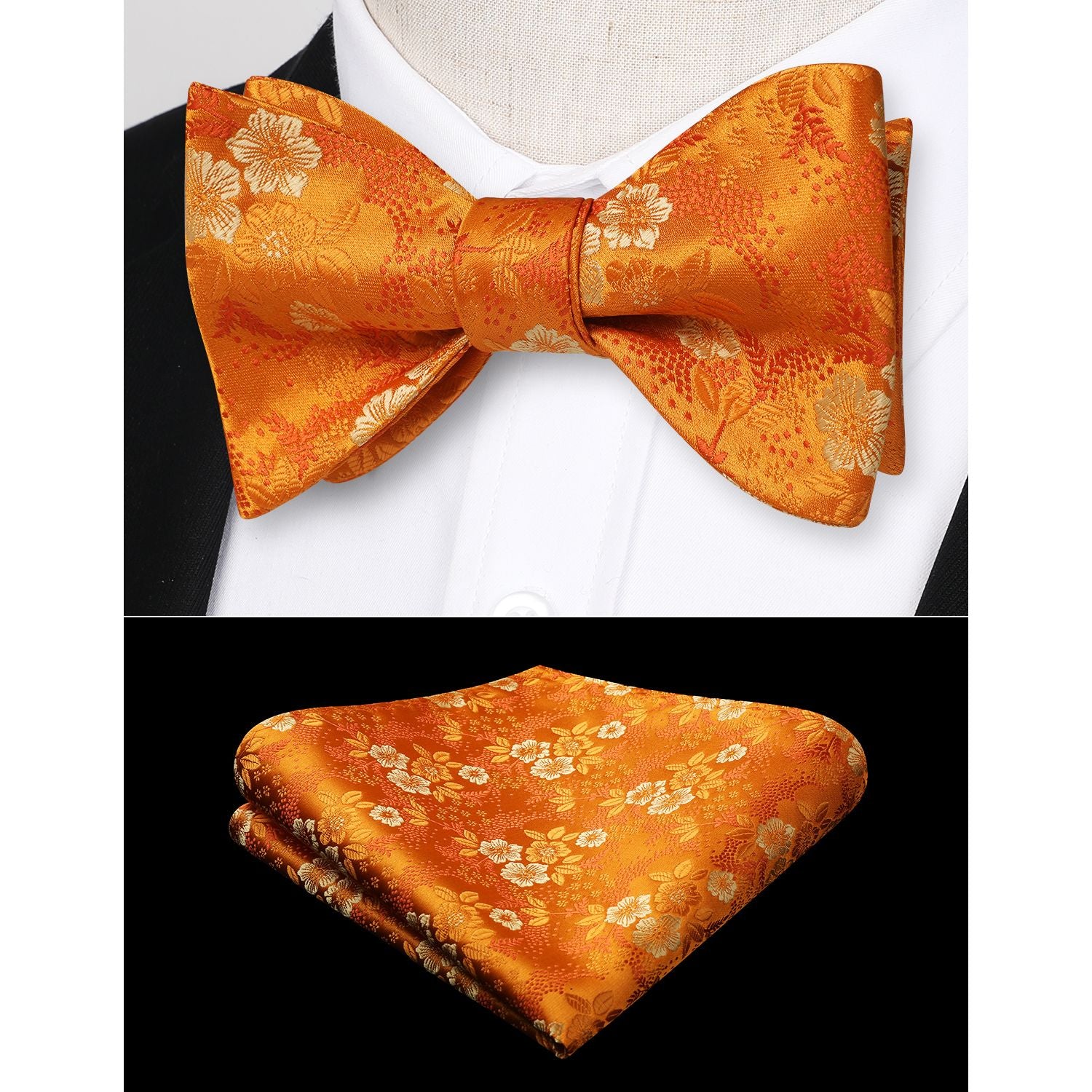 Floral Bow Tie & Pocket Square - ORANGE 2