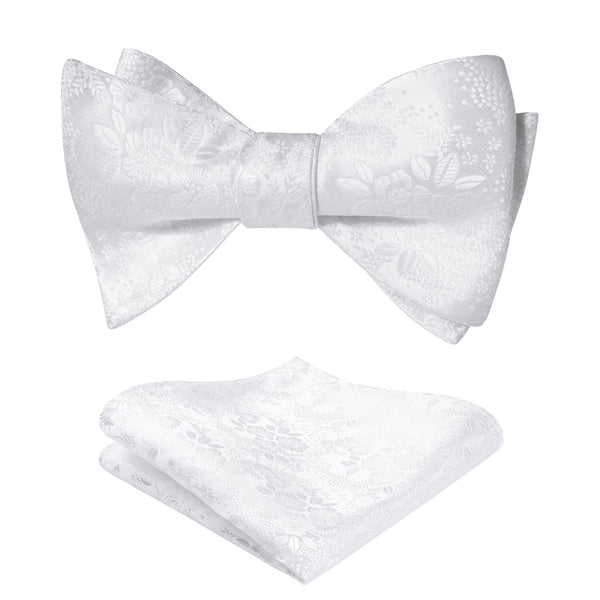 Floral Bow Tie & Pocket Square - A-WHITE 