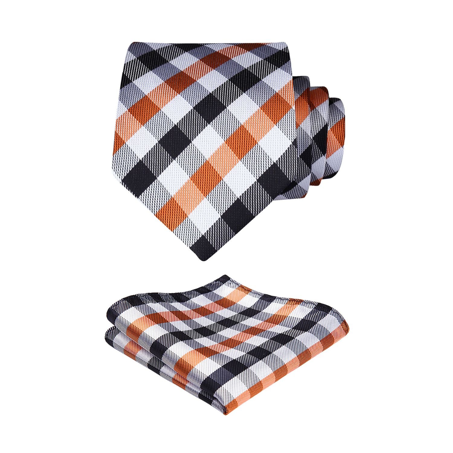 Plaid Tie Handkerchief Set - B-ORANGE/BLACK/WHITE