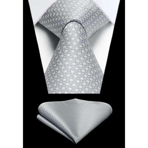 Houndstooth Tie Handkerchief Set - F-SILVER/GREY 