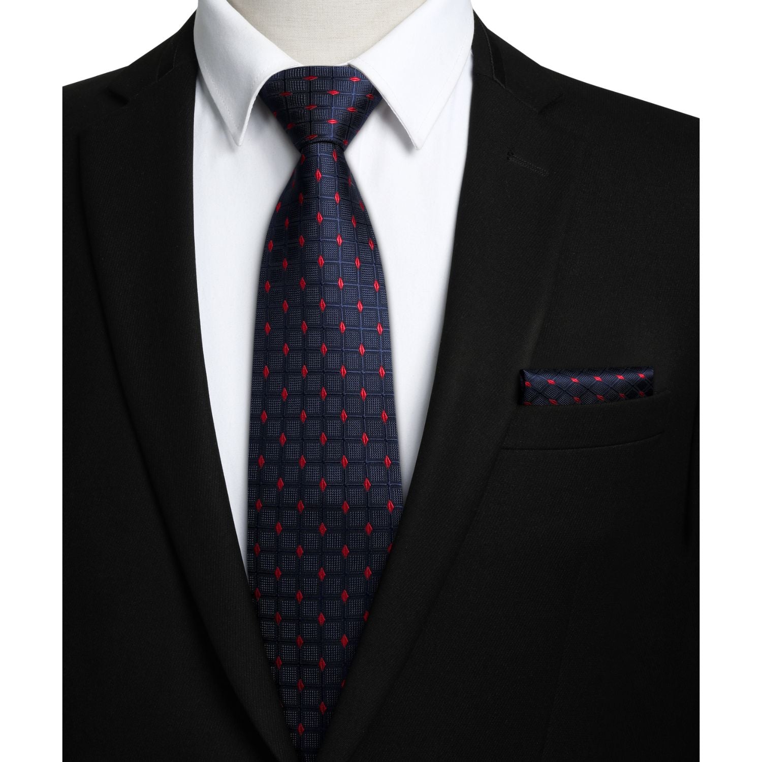 Plaid Tie Handkerchief Set - C-NAVY BLUE