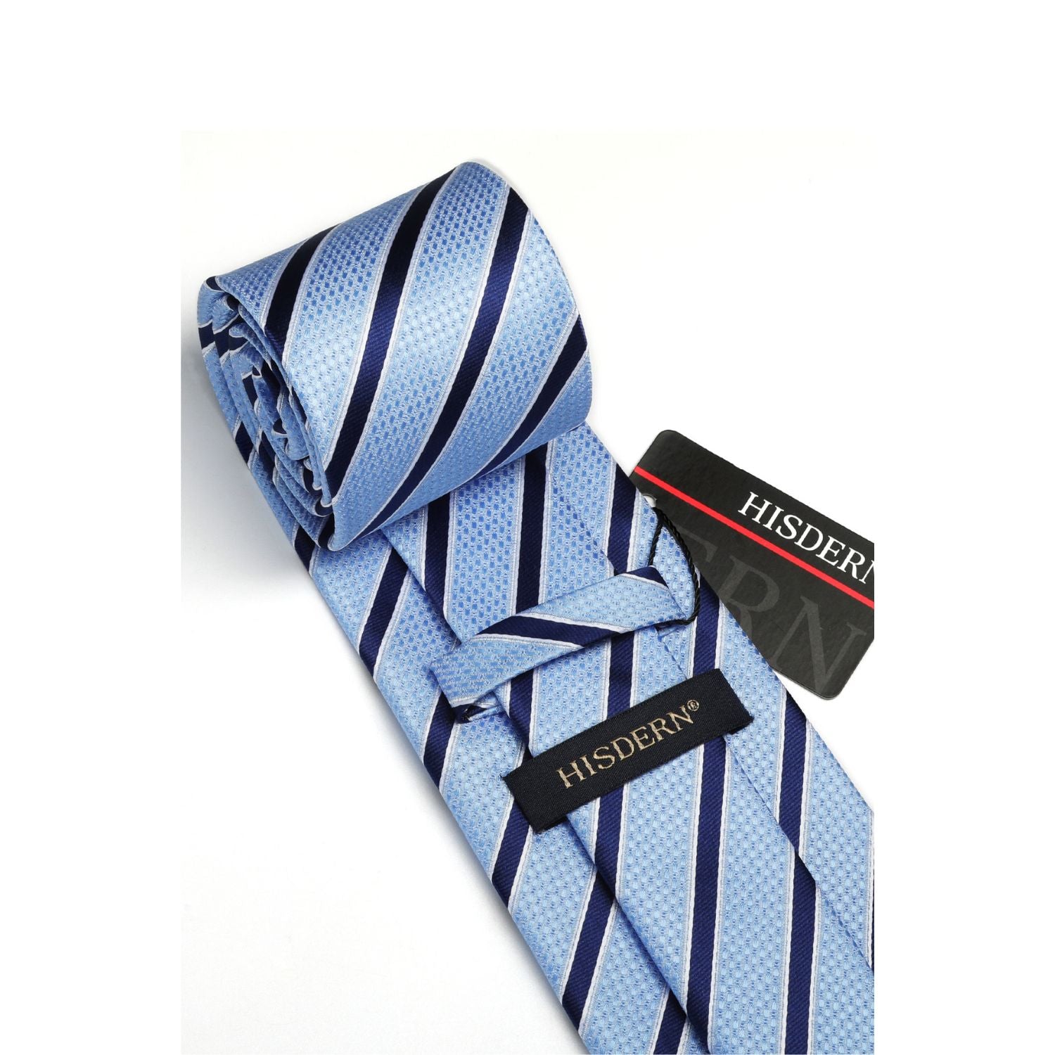Stripe Tie Handkerchief Cufflinks - 01-SKY BLUE