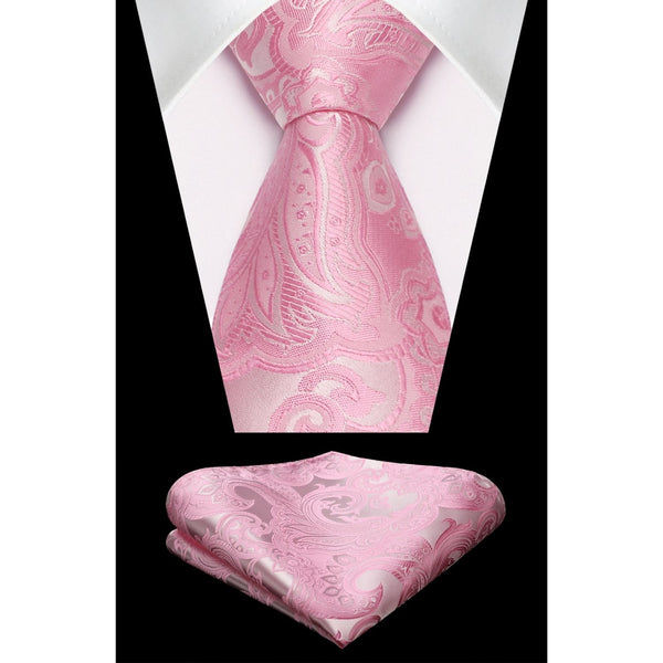 Paisley Tie Handkerchief Set - 03A-PINK2