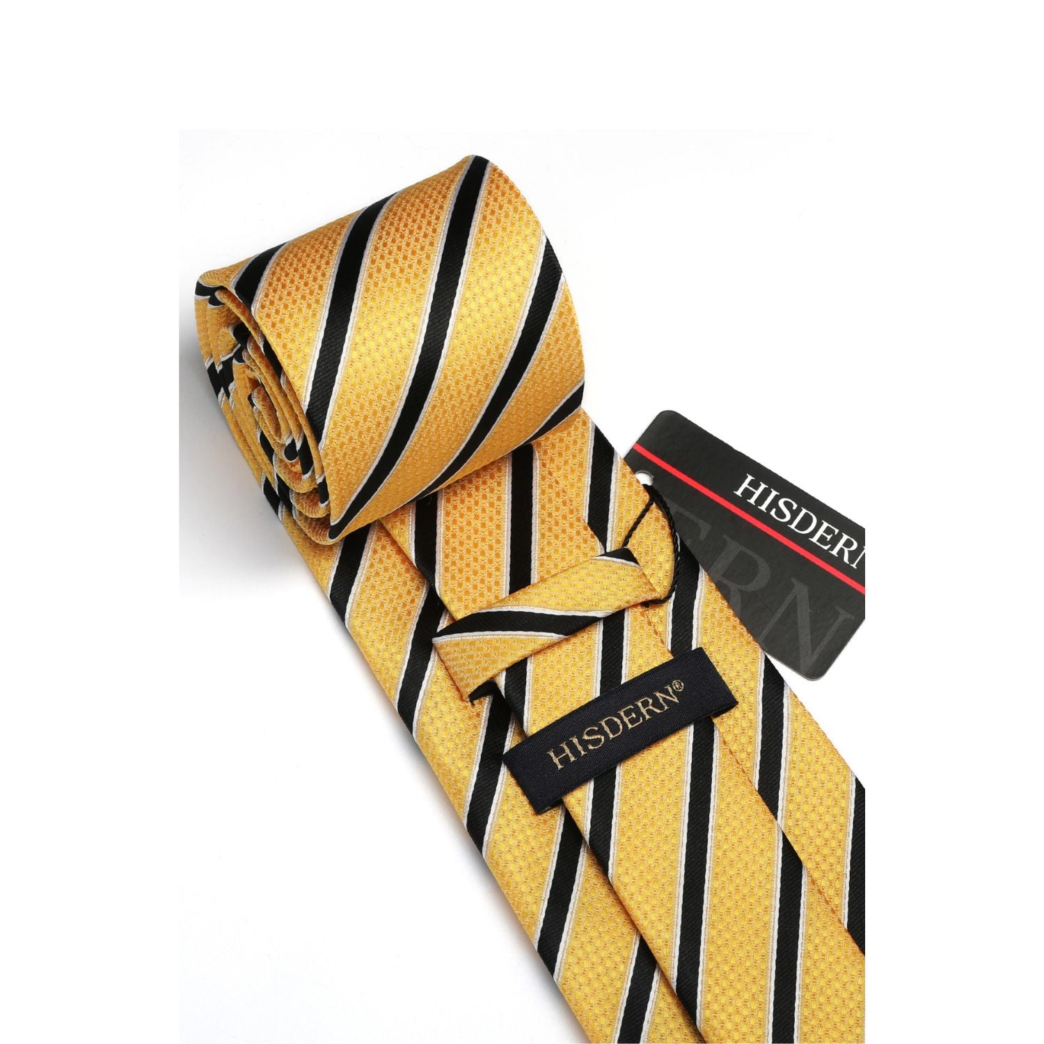 Stripe Tie Handkerchief Cufflinks - 02A-YELLOW