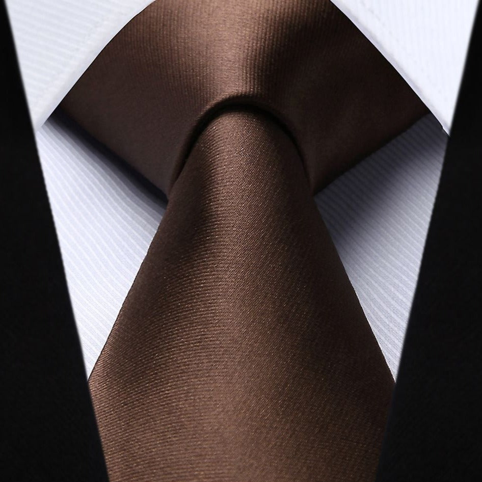 Hisdern Saddle Brown Solid Men's Tie Set for Formal & Wedding