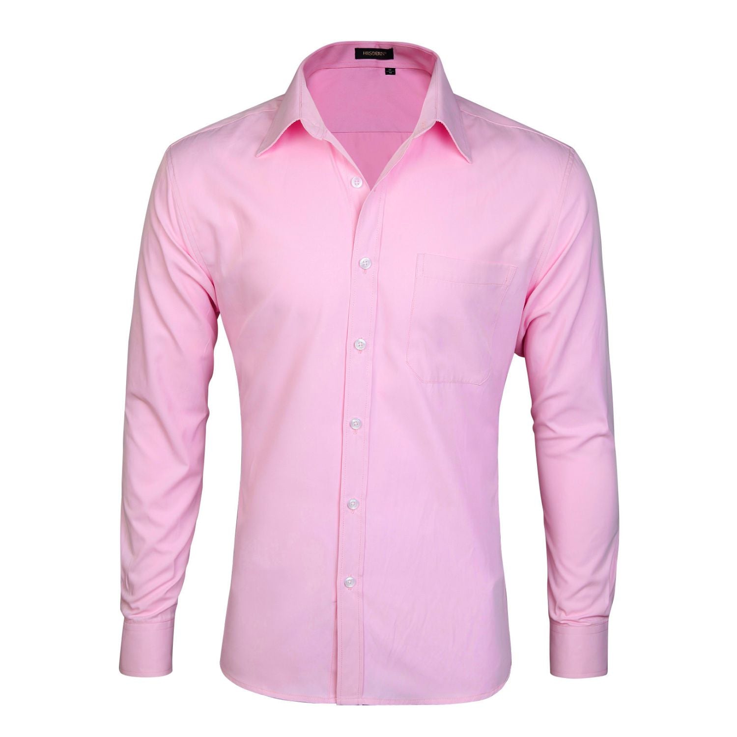 Hisdern Men's Pink Collar Shirt Formal Wear Regular Fit with Pocket XL