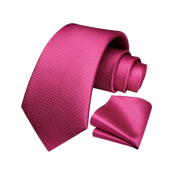 Plaid Tie Handkerchief Set - B1-HOT PINK 