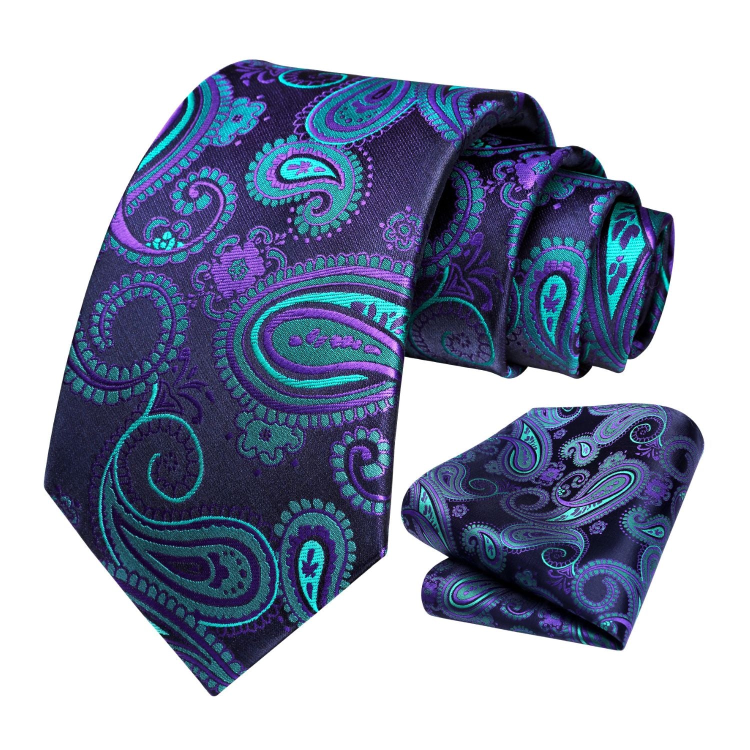 Men's Black Plaid Tie Set Premium Pocket Square & Cufflinks
