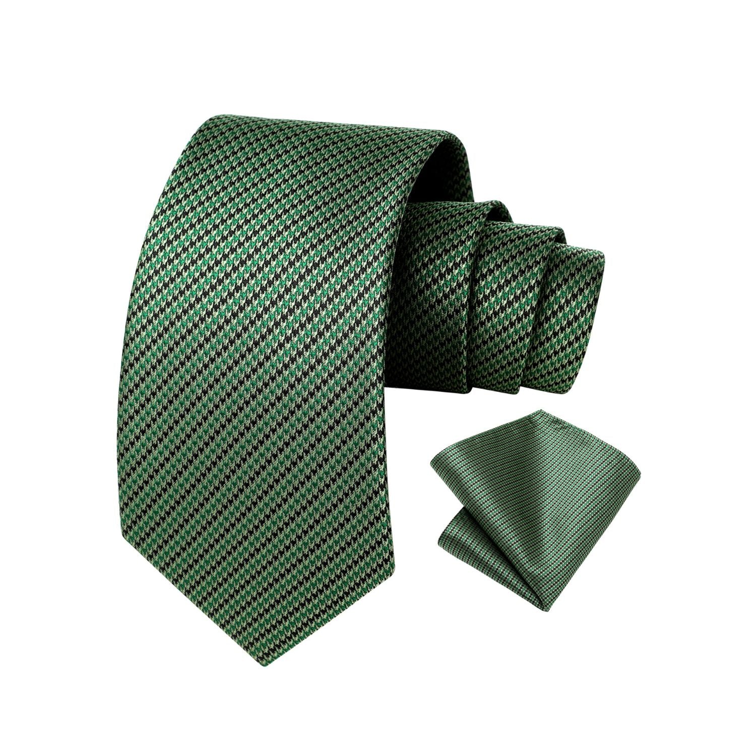 Houndstooth Tie Handkerchief Set - GREEN/BLACK