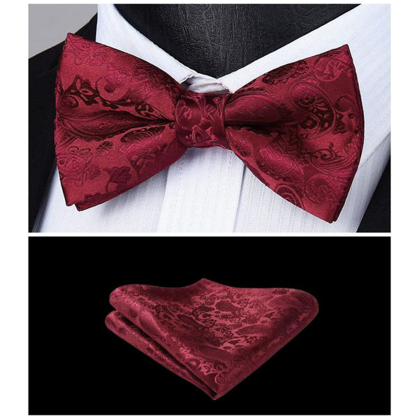 Paisley Pre-Tied Bow Tie & Pocket Square - C-RED 6 