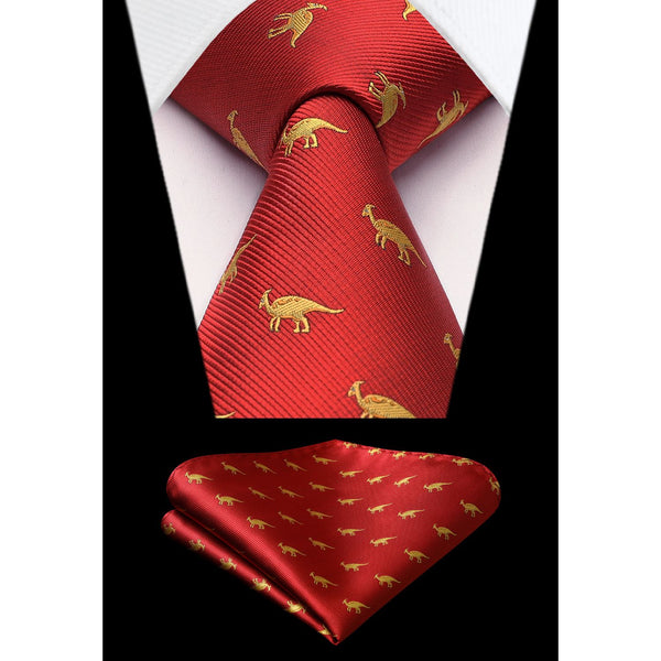 Dinosaur Tie Handkerchief Set - RED