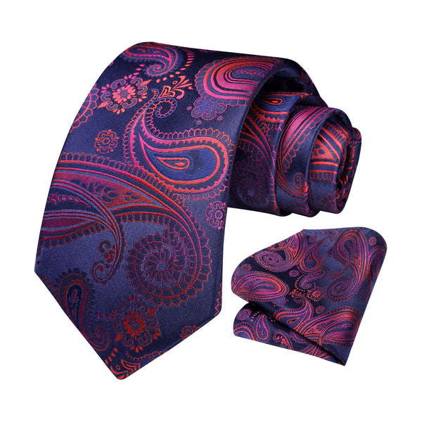 Paisley Tie Handkerchief Set - A5-PURPLE RED 