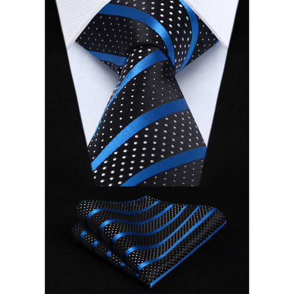 Stripe Tie Handkerchief Set - C-BLUE 
