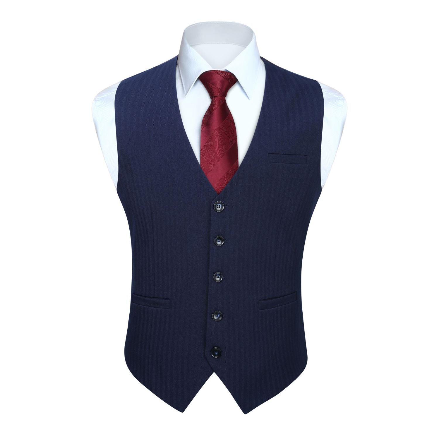 Hisdern Men's Navy Blue Satin Suit Vest Formal Wear