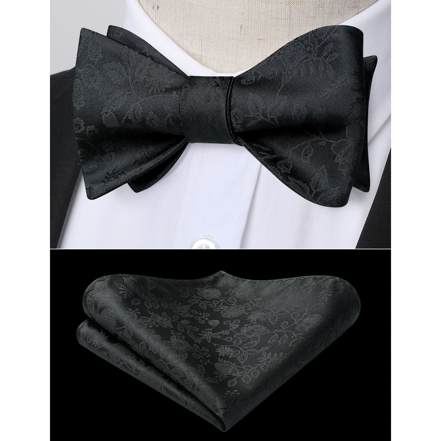 Floral Bow Tie & Pocket Square - BLACK