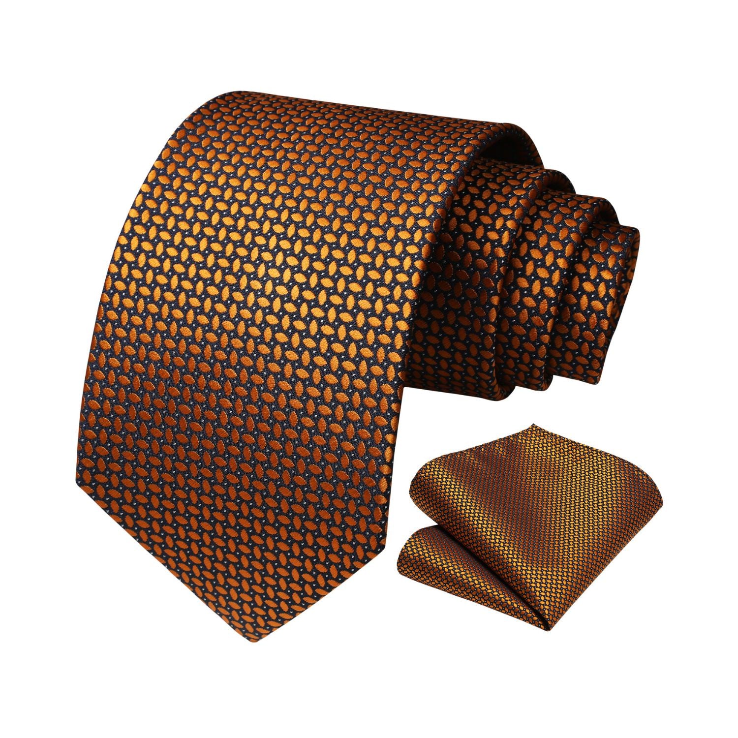 Polka Dot Tie Handkerchief Set - B1-ORANGE/BLACK