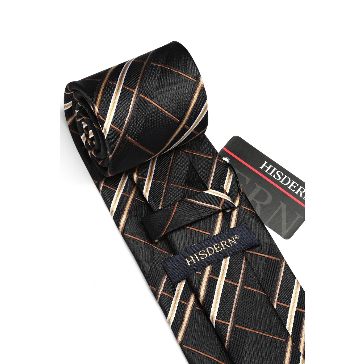 Plaid Tie Handkerchief Set - 14 BLACK