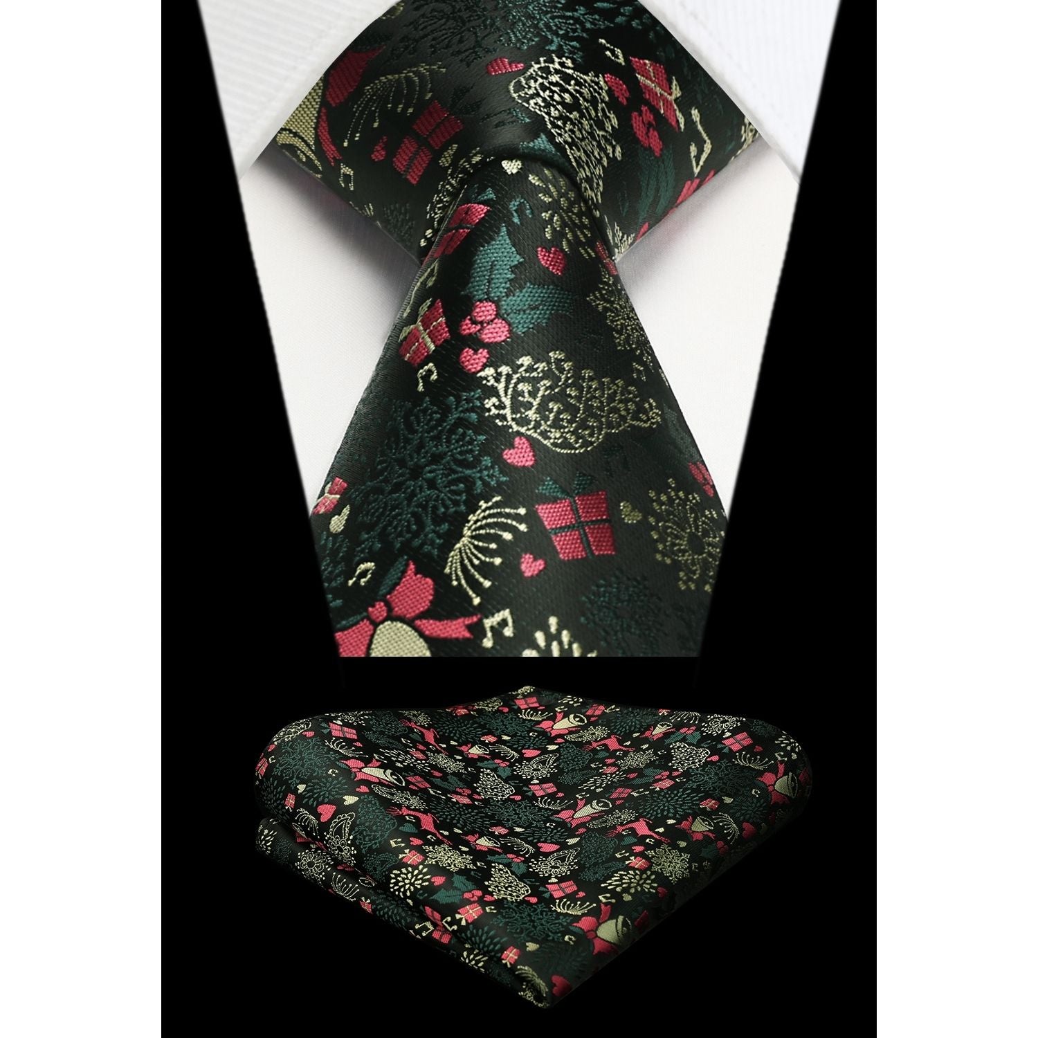 Christmas Tie Handkerchief Set - A-3 GREEN