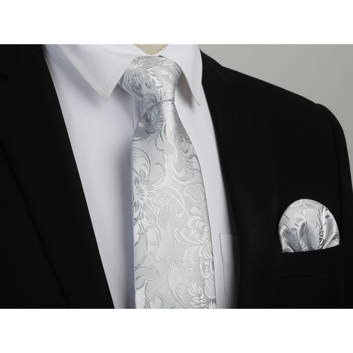 Floral Tie Handkerchief Cufflinks - 1A-WHITE