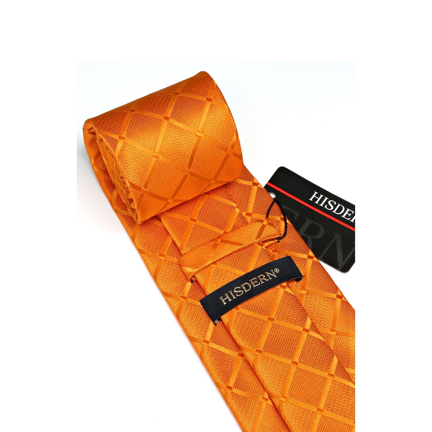 Plaid Tie Handkerchief Cufflinks Clip - BURNT ORANGE