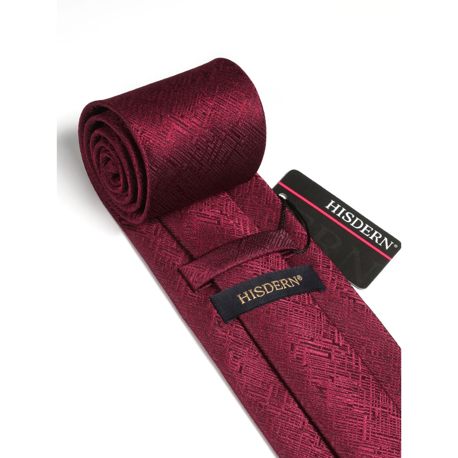 Houndstooth Tie Handkerchief Set - B-06 BURGUNGY 3