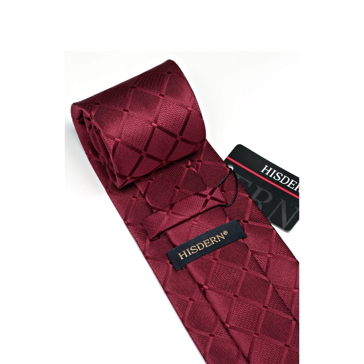 Plaid Tie Handkerchief Cufflinks Clip - BURGUNDY