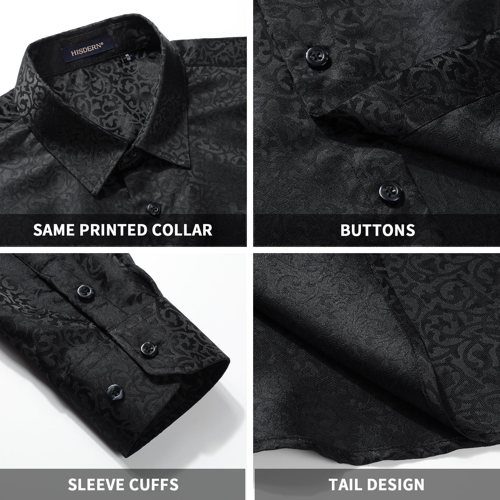 Floral Satin Dress Shirt - 02-BLACK