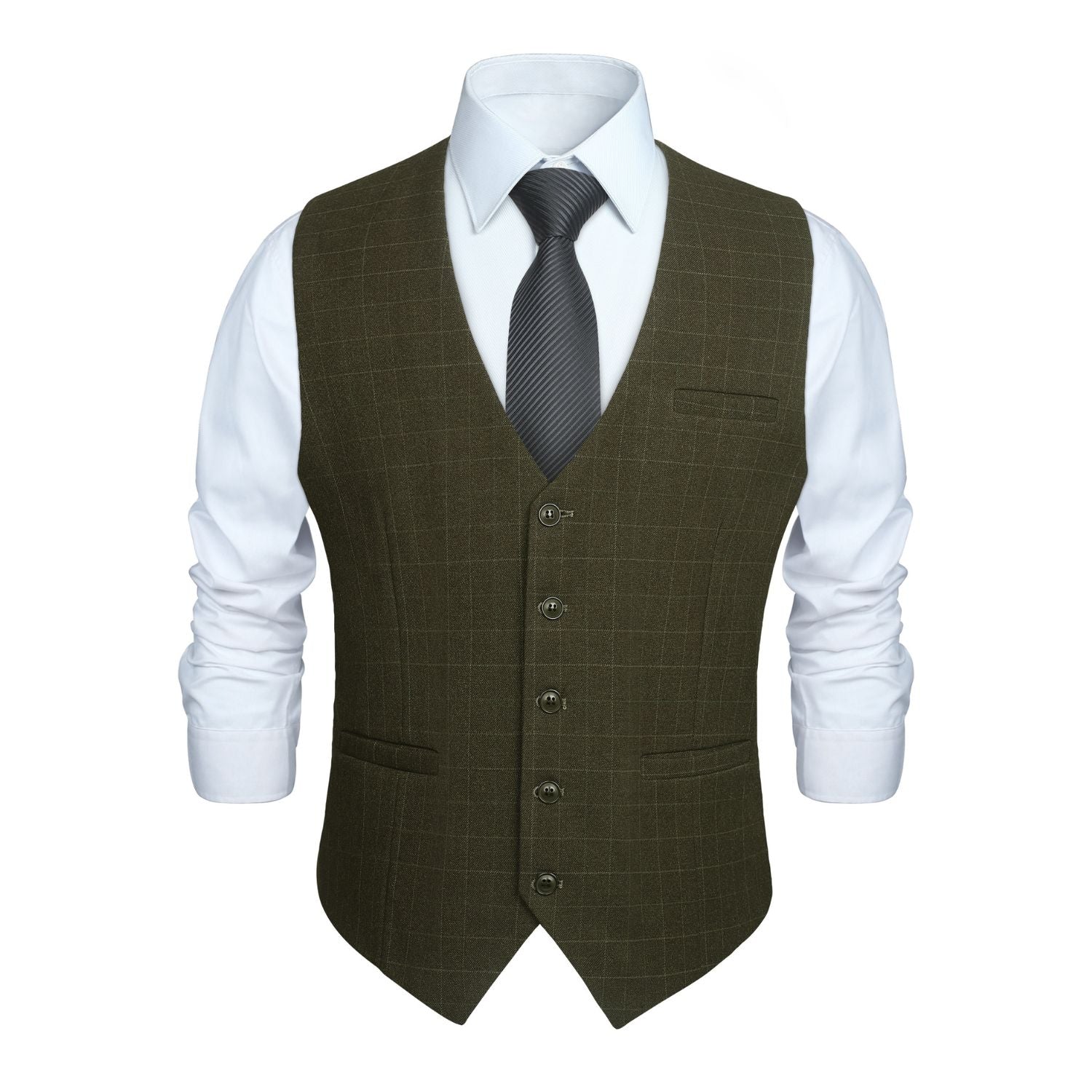 Hisdern Men's Olive Green Plaid Slim Suit Vest Formal Wear XL Hisdern Men's Olive Green Plaid Slim Suit Vest Formal Wear XL