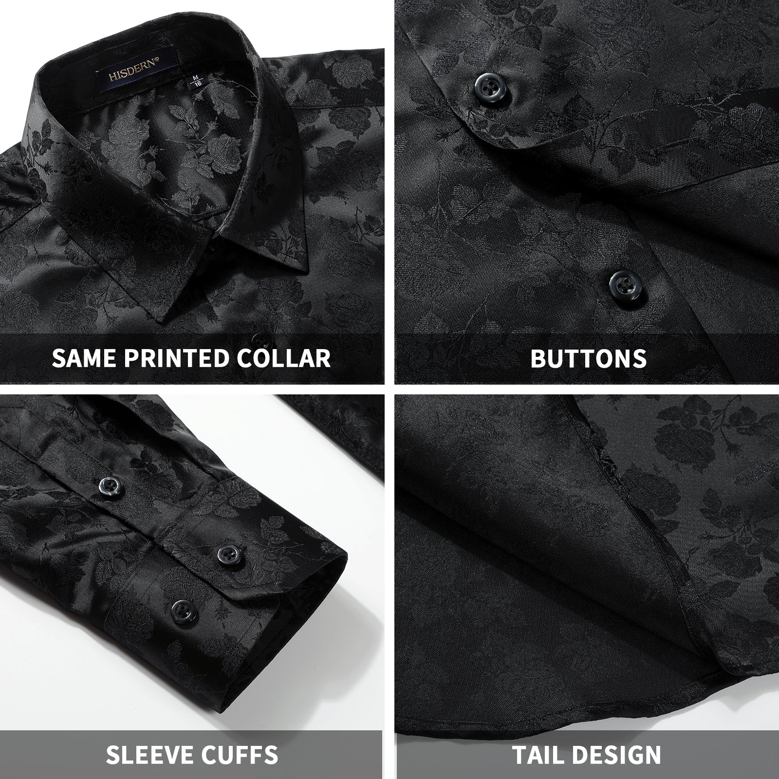 Floral Satin Dress Shirt - 01-BLACK